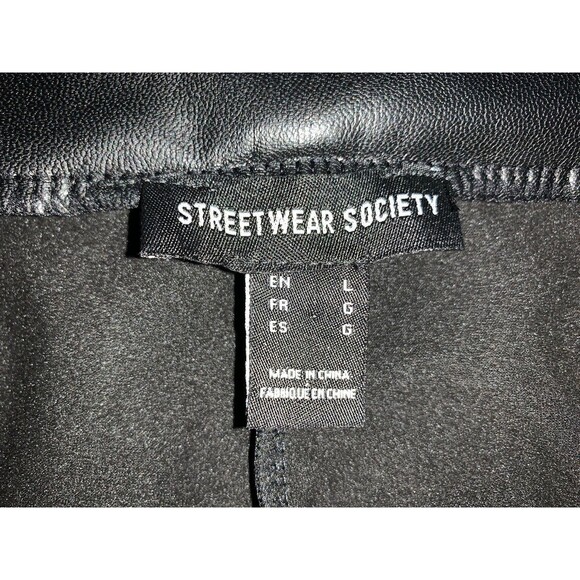 Streetwear Society Women size L Black High Waist Pull On Faux Leather Pants - Picture 4 of 9